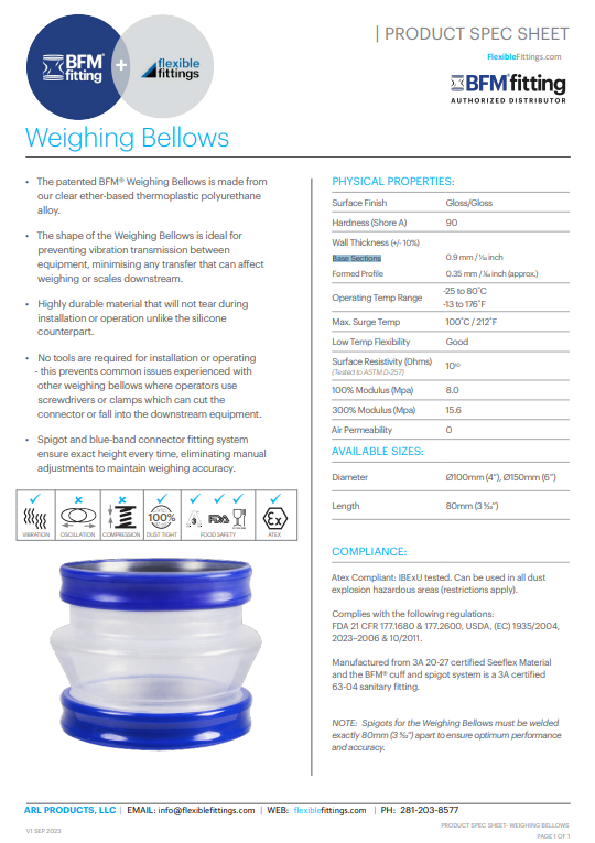 BFM Weighing Bellows spec sheet